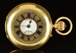 J W Benson of London 18ct gold keyless winding half hunter pocket watch with inset subsidiary