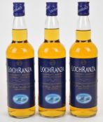 Three bottles of Arran Distillers Loch Ranza Founders' Reserve Scotch Whisky, 40% vol, 70cl.