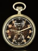 Alpina military style keyless winding open faced chronograph pocket watch with luminous hands and