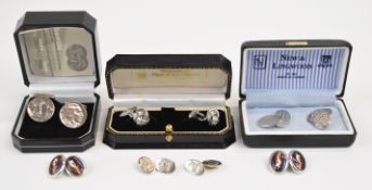 Five pairs of silver cufflinks including knots, etc