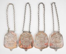 Set of four limited edition (of 2500) hallmarked silver Queen's Silver Jubilee bottle tickets,