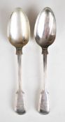 Pair of Victorian hallmarked silver fiddle and thread pattern table spoons, London 1849, maker's