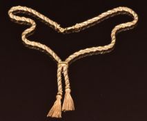 A 9ct bi-coloured rope twist necklace with tassel decoration, 19.7g, 40cm
