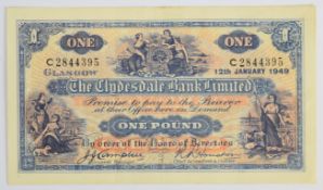 Scotland Clydesdale Bank 1949 £1 banknote signed Campbell/Houston