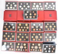 Quantity of Royal Mint UK proof coin collection sets years include 1983, 1984, 1985, 1986, 1987,