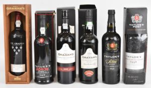 Six bottles of Taylor's and Graham's vintage Port, 20% vol, 75cl, the majority in presentation