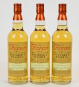 Three bottles of The Arran Malt Founder's Reserve Single Island Malt Scotch Whisky, 43% vol, 70cl,