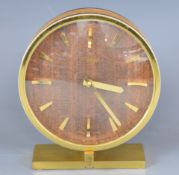 Imhof retro mid century mantel or desk clock with gilt baton markers, hands, rims and base, marked