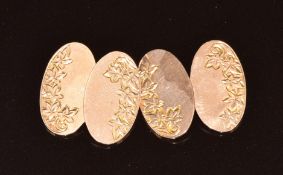 A pair of 9ct rose gold cufflinks with ivy decoration, Birmingham 1905, 5.9g