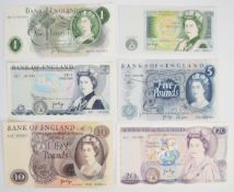 Six Bank of England J.B. Page Series C/D banknotes, including A10 prefix £20