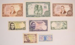 Eight Spain 1937-57 banknotes including 1954 5 and 25 Pesetas and 1957 dated 1000 Pesetas