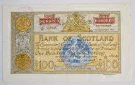 Bank of Scotland 1962 £100 banknote signed Bilsland/Watson