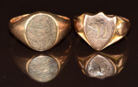 Two 9ct gold signet rings, Birmingham 1912 & 1914, 5.7g, size O & S