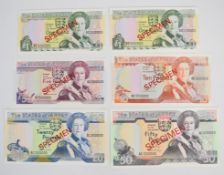 Jersey 1989 SPECIMEN banknote set including £1, £5, £10, £20 and £50