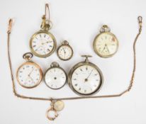 Six open faced pocket watches comprising an Eardley Norton of London silver pair cased example,