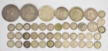 Approximately 168g of silver coinage to include 1818 George III crown, a Roman example, Queen
