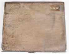 Art Deco hallmarked silver cigarette case with engine turned decoration and inscription to Lt S.A.