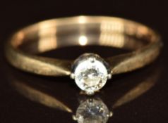 An 18ct gold ring set with a round cut diamond of approximately 0.2ct, 1.8g, size Q