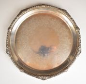 Mappin & Webb Victorian hallmarked silver tray or salver with gadrooned edge and engraved