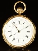 Unnamed 18ct gold keyless winding open faced doctor's chronograph pocket watch with blued centre