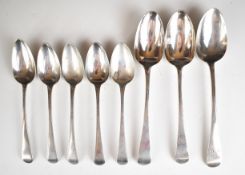 Georgian hallmarked silver Old English pattern cutlery comprising three table spoons and five