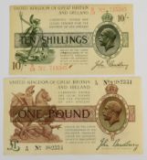 Bank of England John Bradbury 10 Shillings and £1 banknotes, 3rd issue