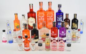 Thirty bottles of Gin, Rum and Vodka in various sizes, to include Mary-Le-Bone, Whitley Neill,
