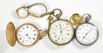 Four watches comprising a 9ct gold ladies wristwatch, a Limit gunmetal keyless winding open faced
