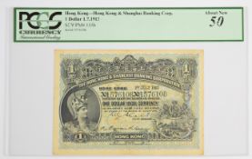 Hong Kong HSBC 1913 $1 banknote, PGCS graded 50 'About New'