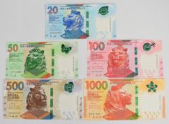 Set of five 2018 Hong Kong HSBC notes, including high grade $1000