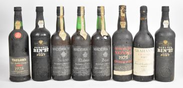 Eight bottles of vintage Port and Madeira to include Taylor's 1978, Graham's 1987 and Quinta do