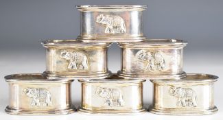 Set of six silver napkin rings with elephant decoration marked sterling 925, weight 317g