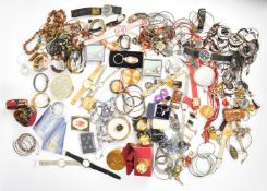 A collection of jewellery including Balmain cufflinks, silver earrings, gold plated pocket watch,