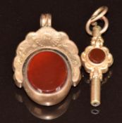 A 9ct rose gold swivel fob and Victorian pocket watch key