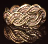 A 9ct 'lovers weave' Cymru Welsh gold ring with original box and paperwork, 2.6g, size H