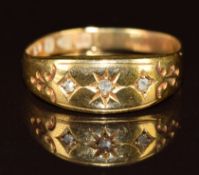 Victorian 18ct gold ring set with three diamonds, Chester 1896, 2g, size Q