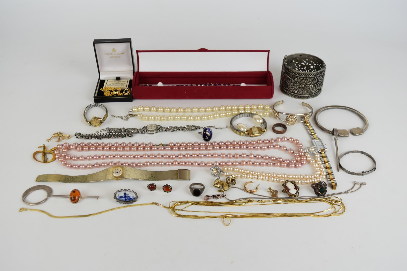 A collection of jewellery, some silver including bangle, christening bangle, brooch and earrings set - Image 2 of 2