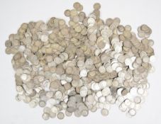 Approximately 1523g of pre-1920 silver coinage, largely threepenny pieces, Queen Victoria onwards