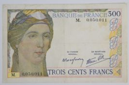 France undated (1938) 'Ceres and Mercury' 300 Francs banknote, designed by Clément Serveau