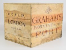 Twelve bottles of Graham's 1985 Vintage Port, 75cl, in sealed case. PLEASE NOTE ALL ALCOHOL &
