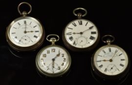 Four open faced pocket watches, three hallmarked silver comprising Kendal & Dent The 'National'