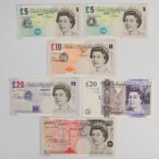 Six Bank of England A. Bailey banknotes, £5 to £50 including EL prefix 'column sort' £5