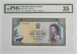 Rhodesia 1966 £5 banknote PMG graded 35 'Choice Very Fine'
