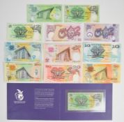 Twelve Papua New Guinea banknotes including 2, 20 and 100 Kina notes commemorating the 35th