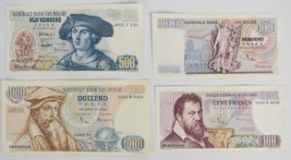 Four Belgium 1961-71 issue banknotes including circulated examples of the 100, 500 and 1000