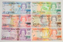 Complete set of six Cayman Islands 2010 Series notes, including all denominations from $1 to $100