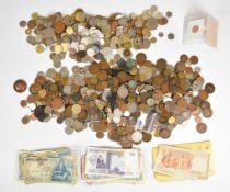 19th / 20thC collection of world coinage, some silver content, highlight includes Victoria halfpenny