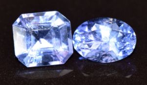 Two loose tanzanites, one emerald cut of approximately 0.8ct and the other oval cut of approximately