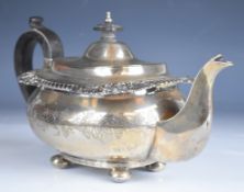 Victorian hallmarked silver teapot with gadrooned edge and engraved vine decoration, Birmingham
