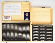 Two wooden collector's cases containing specimen collectable coinage including plated picture 50p